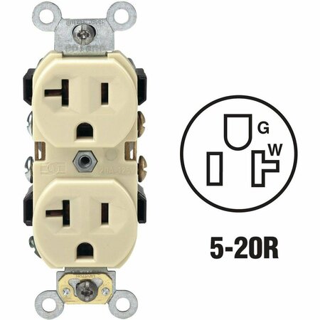 LEVITON 20A Ivory Shallow Commercial Grade 5-20R Duplex Outlet S01-0BR20-0IS